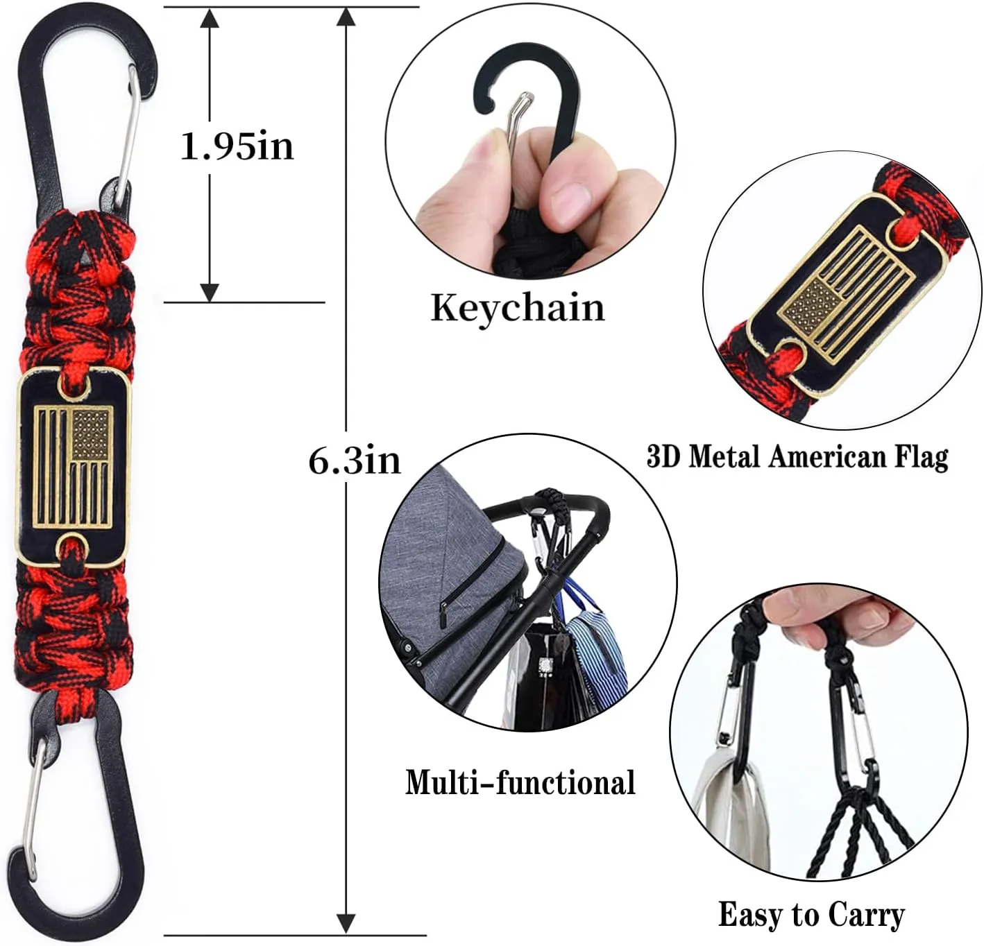 2 Pcs Heavy Duty Paracord Lanyard Necklace, 550 Braided Keychain Lanyard Strap with USA Flag, Parachute Rope Necklace Keychains, Braided Strong Keychains for Outdoor Activities, Camera, Keys