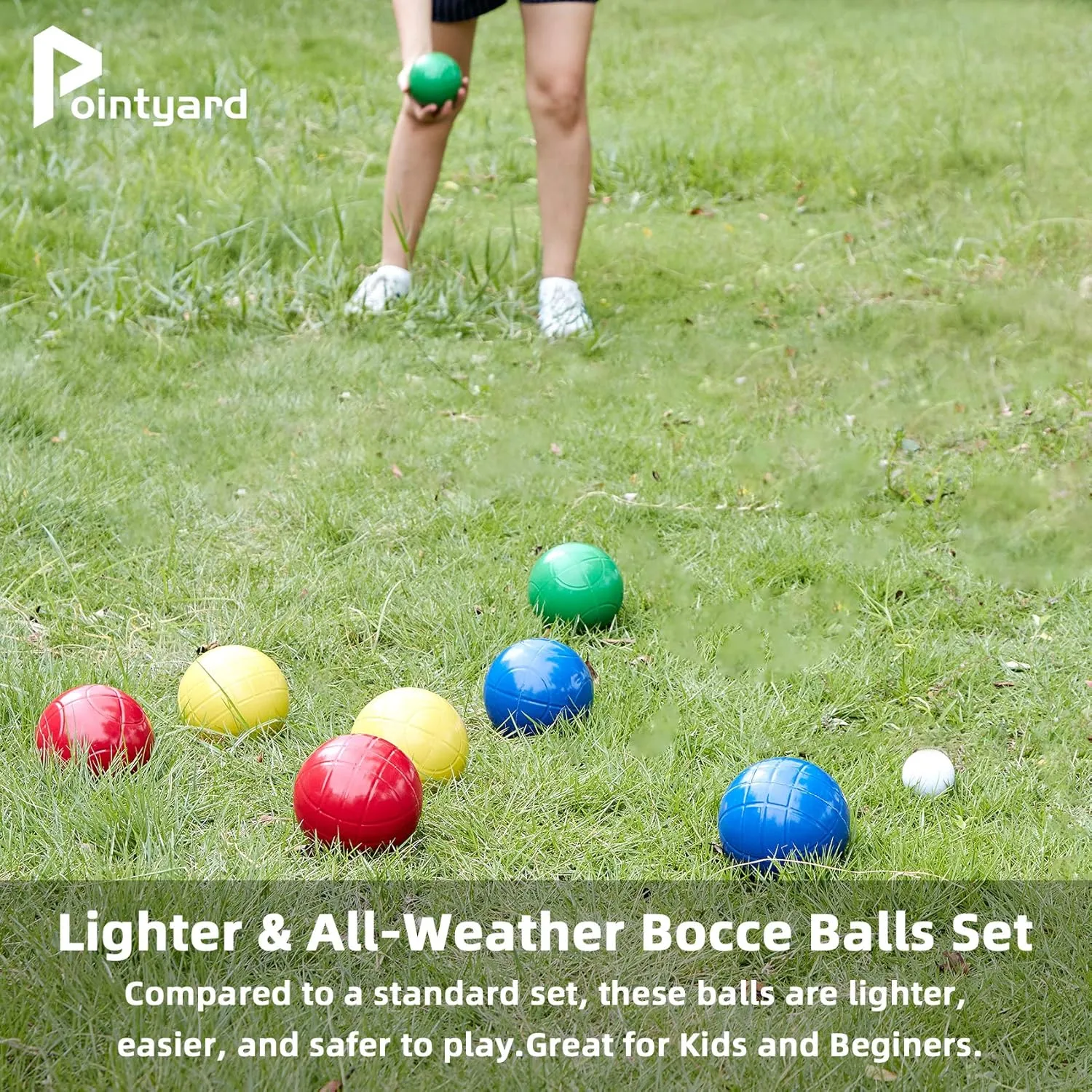 90mm Bocce Ball Set with 8 PE Balls, 1 Pallino, Carrying Bag, Measuring Tape - Family Game for Outdoor/Lawn/Beach/Park