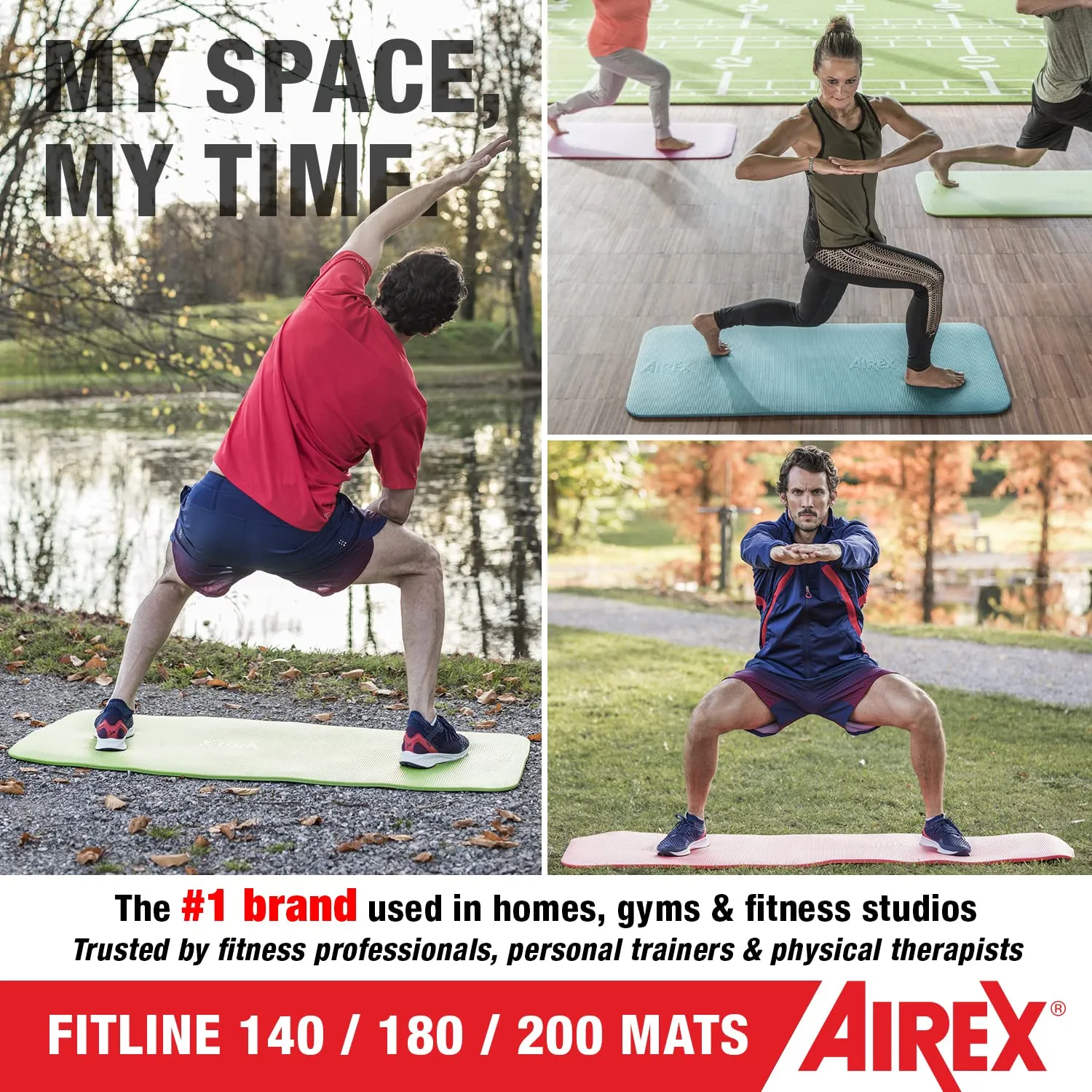 AIREX Fitline 140 Premium Exercise Mat - Home Workout Mat for Rehabilitation, Strength Training, Water Aerobics, Exercise, Fitness, Home Workouts 56" x 23", Lime, Without Hanging Grommets