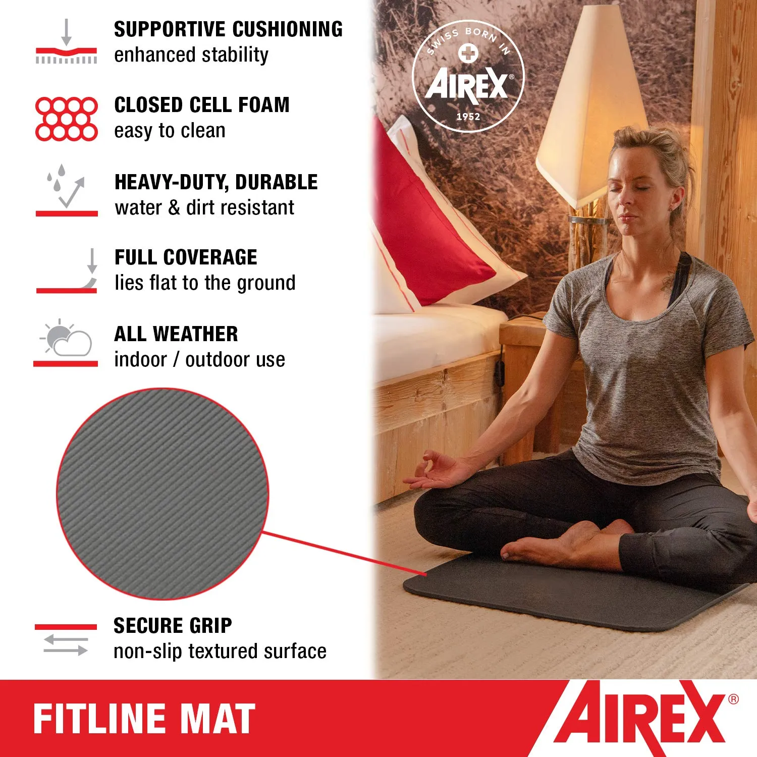 AIREX Fitline 140 Premium Exercise Mat - Home Workout Mat for Rehabilitation, Strength Training, Water Aerobics, Exercise, Fitness, Home Workouts 56" x 23", Lime, Without Hanging Grommets