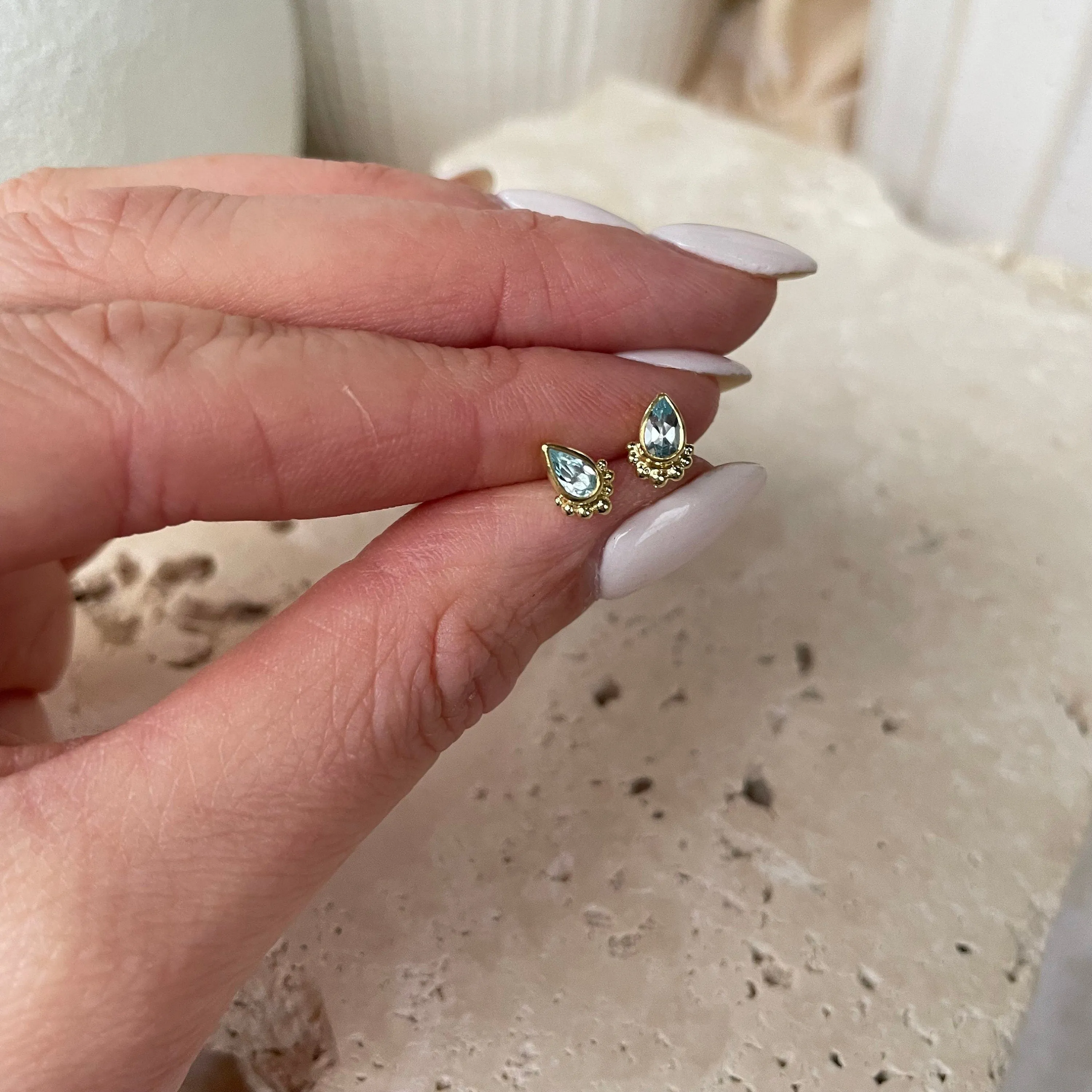 Amaya Gold Blue Topaz Studs