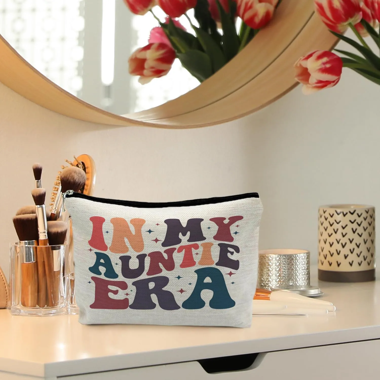 Aunt Makeup Bag, Auntie Aunt Gifts, Aunt Auntie Gifts from Niece Nephew, Best Auntie Gifts, Groovy In My Auntie Era Cosmetic Bag Toiletry Bag for Women