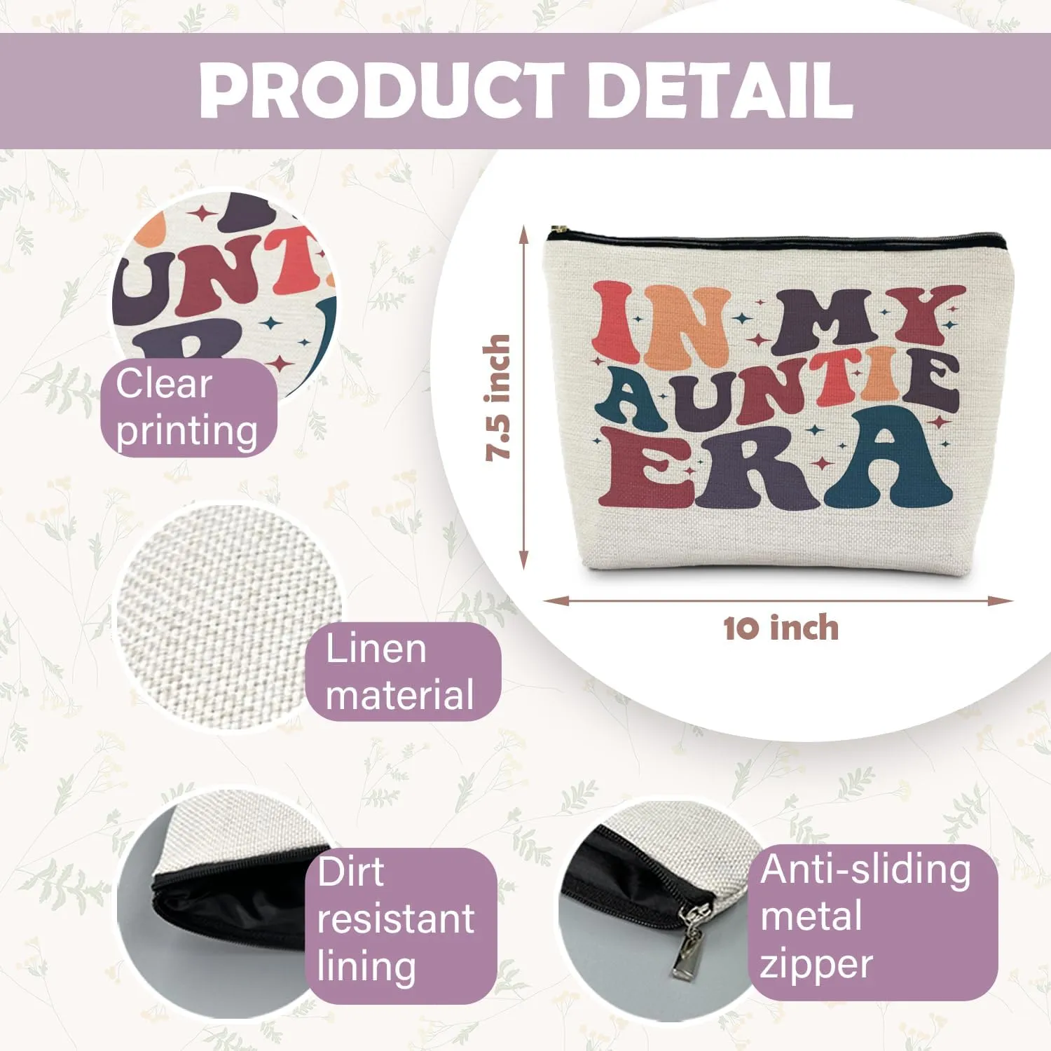 Aunt Makeup Bag, Auntie Aunt Gifts, Aunt Auntie Gifts from Niece Nephew, Best Auntie Gifts, Groovy In My Auntie Era Cosmetic Bag Toiletry Bag for Women