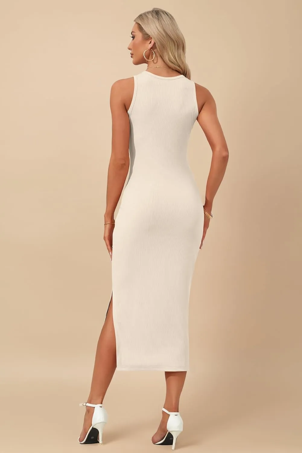 AUSELILY Womens Summer Bodycon Dresses 2025 Basic Casual Sleeveless Knit Tank Midi Dress