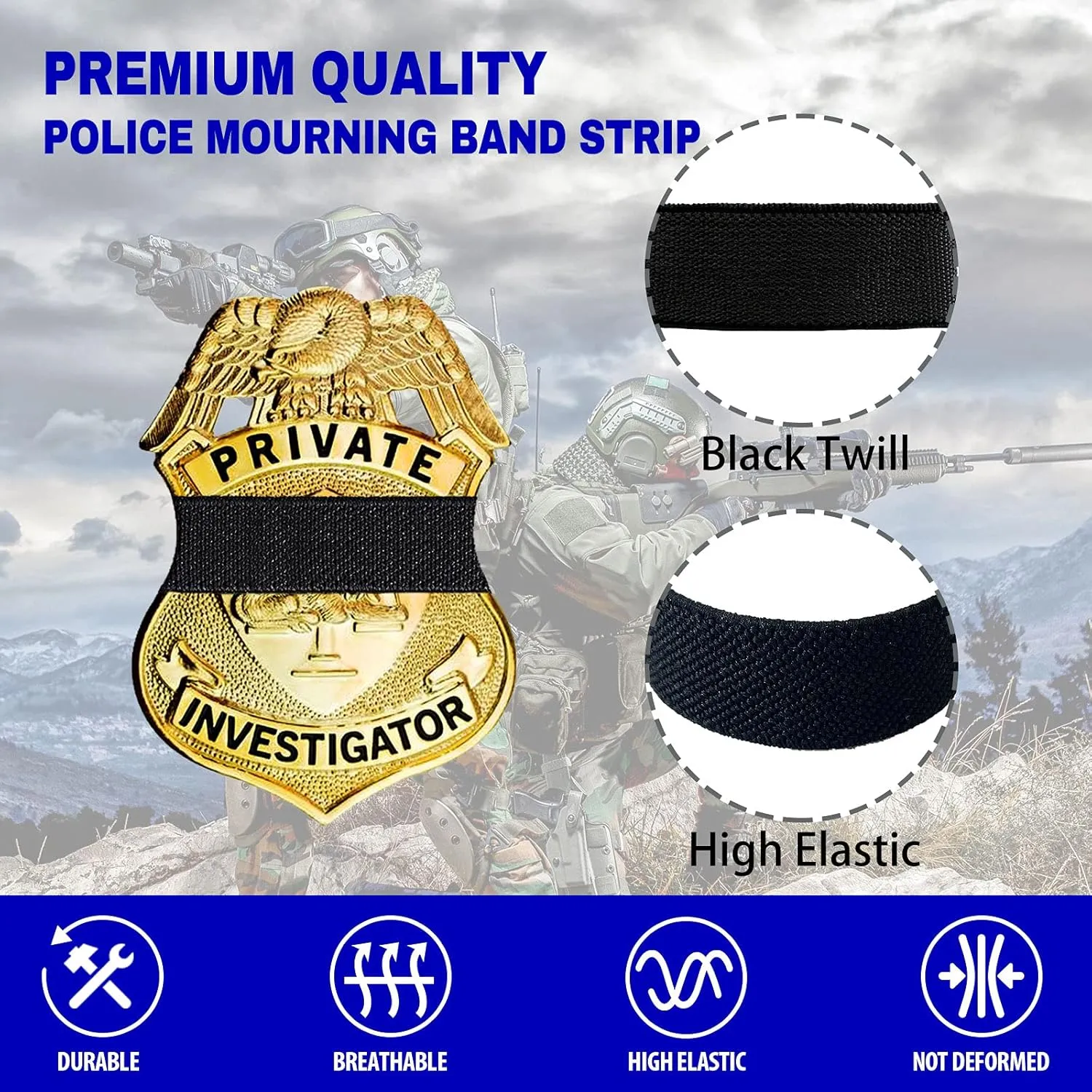 CREATRILL 30 Pack Balck Police Mourning Band Stripe Police Officer Badge Shield Funeral Honor Guard Straps for Badge Size of 2.4" to 4"