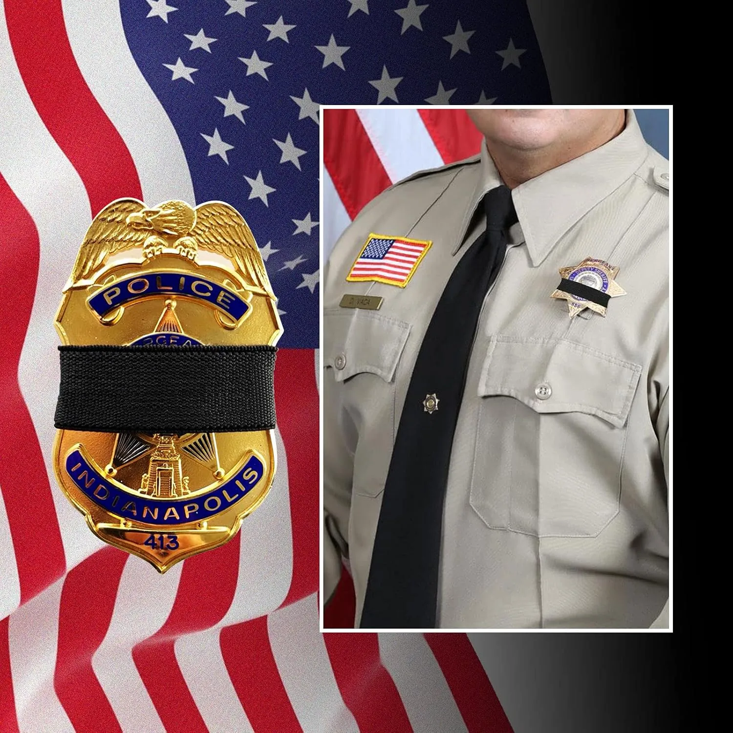 CREATRILL 30 Pack Balck Police Mourning Band Stripe Police Officer Badge Shield Funeral Honor Guard Straps for Badge Size of 2.4" to 4"