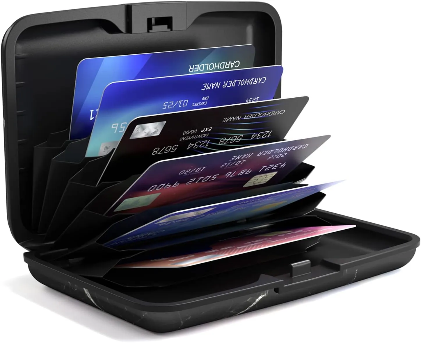 Credit Card Holder for Women, Small RFID Metal Credit Cards Wallets Cute Business Card Holder Pocket ID Case, Black Marble