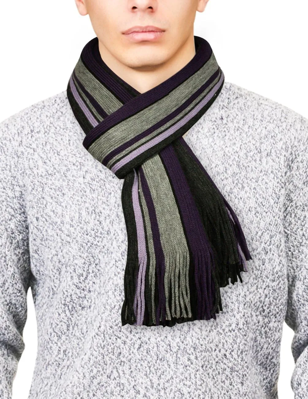 Dahlia Mens Winter Scarf - Synthetic Wool, Extra Long & Warm, Striped Knit