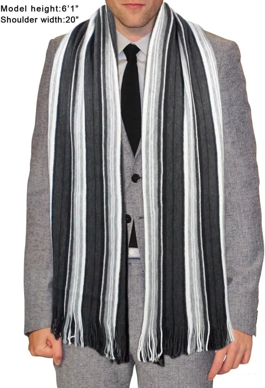 Dahlia Mens Winter Scarf - Synthetic Wool, Extra Long & Warm, Striped Knit