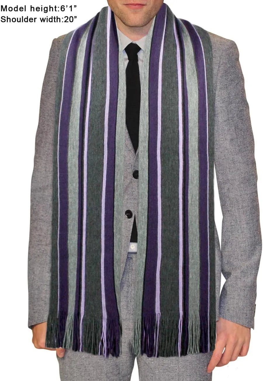 Dahlia Mens Winter Scarf - Synthetic Wool, Extra Long & Warm, Striped Knit