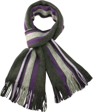 Dahlia Mens Winter Scarf - Synthetic Wool, Extra Long & Warm, Striped Knit