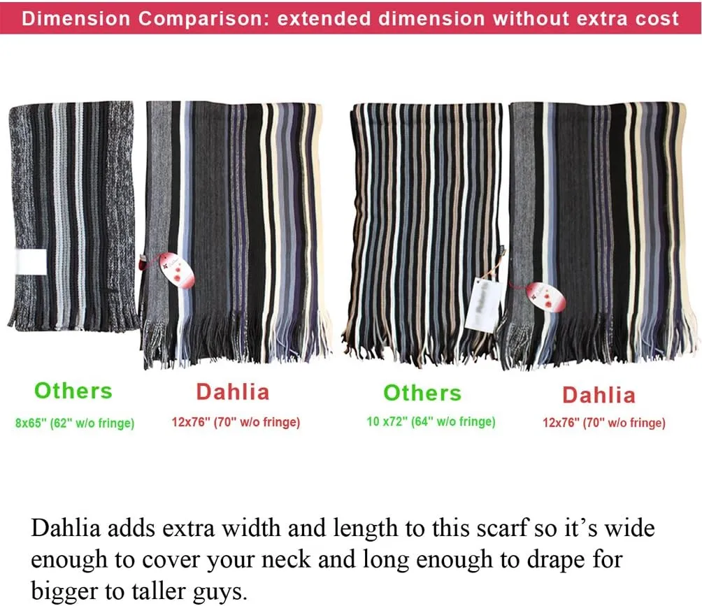 Dahlia Mens Winter Scarf - Synthetic Wool, Extra Long & Warm, Striped Knit