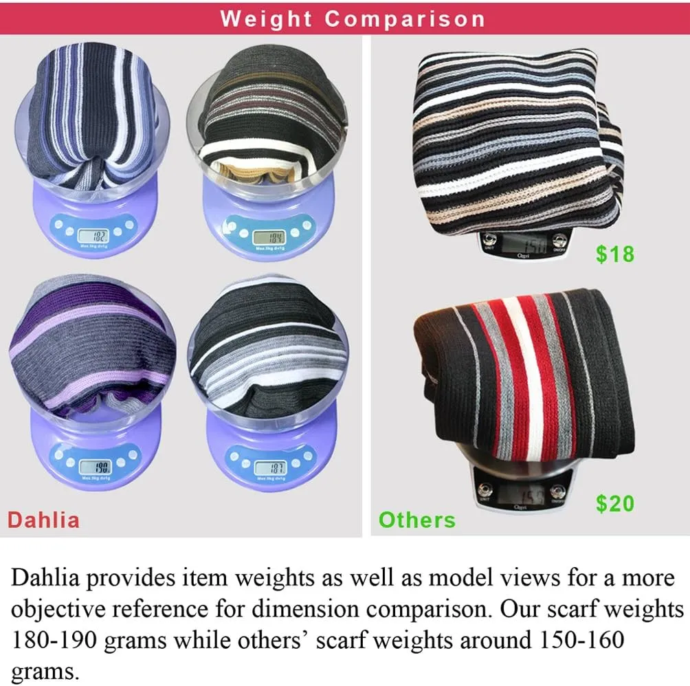 Dahlia Mens Winter Scarf - Synthetic Wool, Extra Long & Warm, Striped Knit