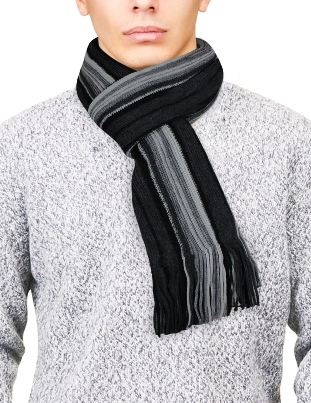 Dahlia Mens Winter Scarf - Synthetic Wool, Extra Long & Warm, Striped Knit