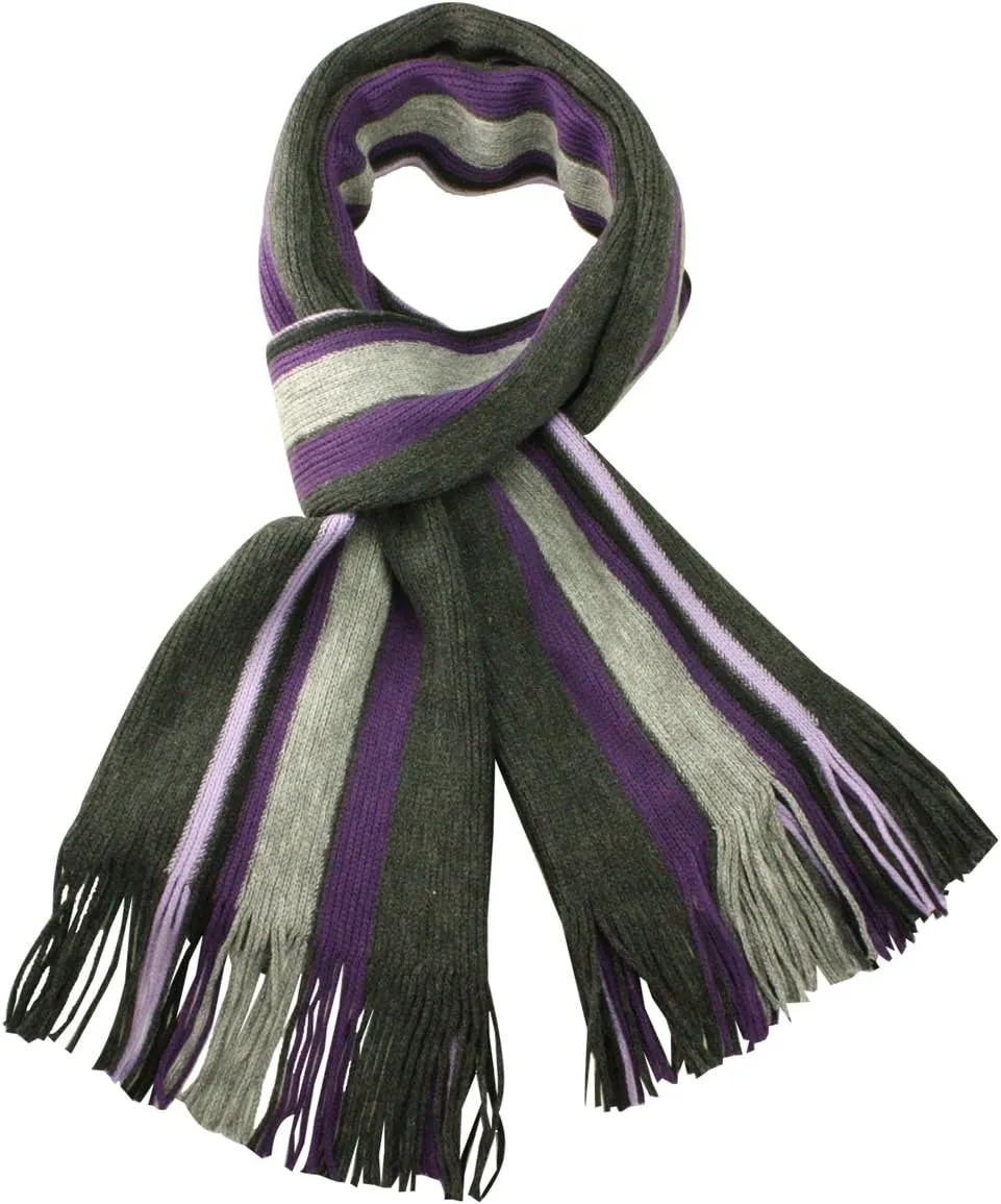 Dahlia Mens Winter Scarf - Synthetic Wool, Extra Long & Warm, Striped Knit
