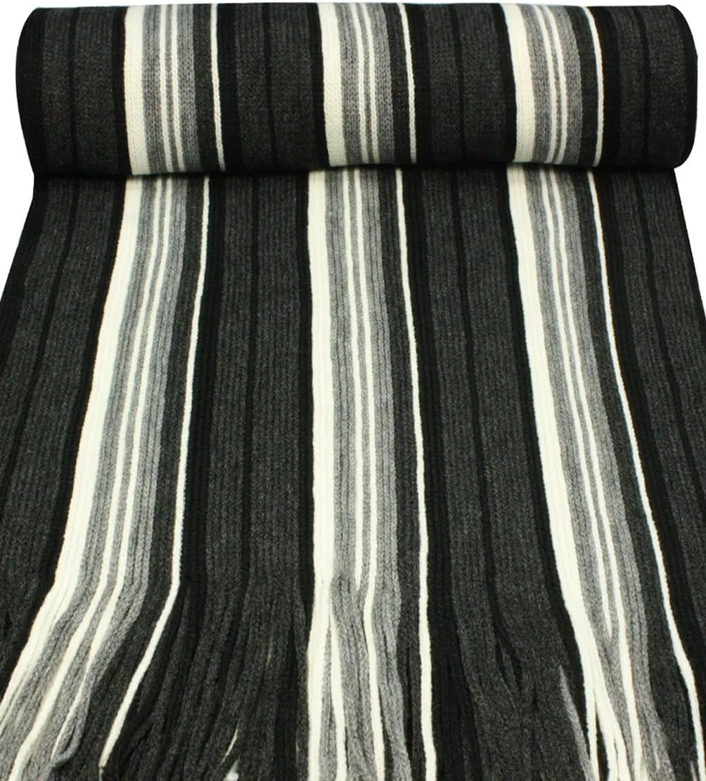 Dahlia Mens Winter Scarf - Synthetic Wool, Extra Long & Warm, Striped Knit