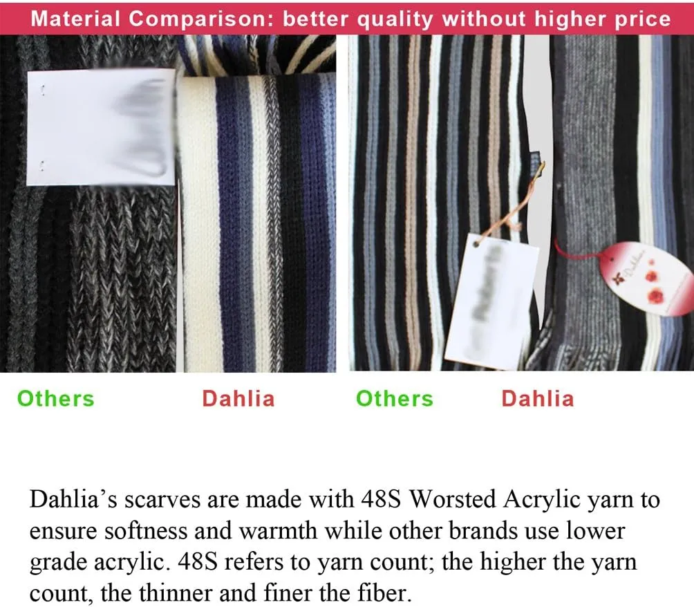 Dahlia Mens Winter Scarf - Synthetic Wool, Extra Long & Warm, Striped Knit