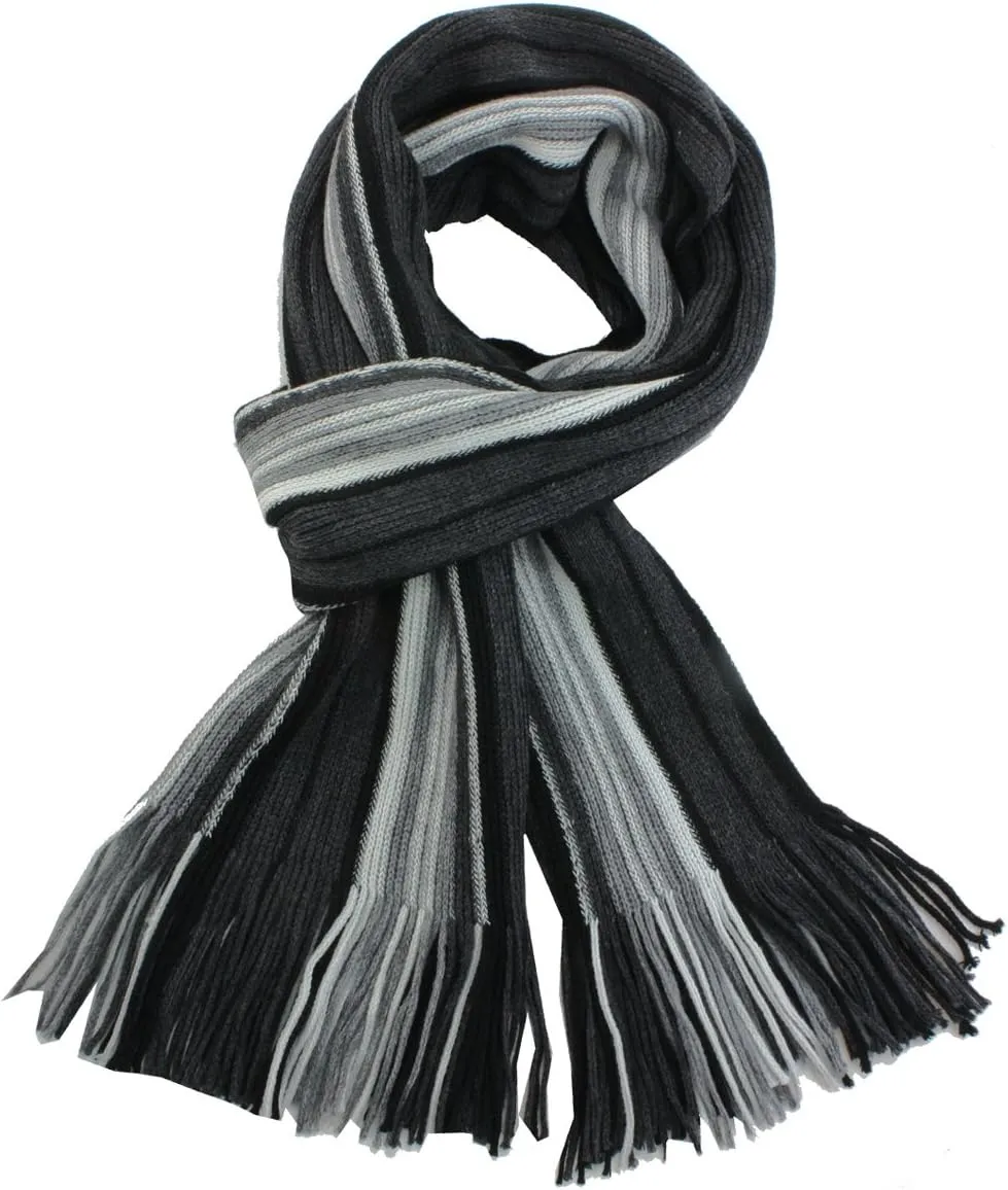 Dahlia Mens Winter Scarf - Synthetic Wool, Extra Long & Warm, Striped Knit