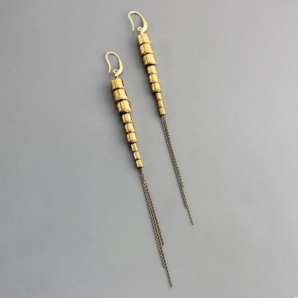David Aubrey Gold Hematite   Brass Ox Chain Earrings