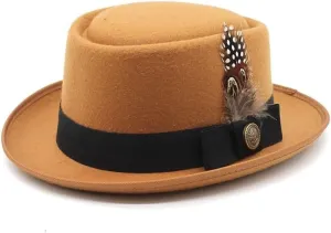 DHAEY Spring and Autumn Small Top Hat, Felt Small Brim Dome Hard Top Hat, Fashion Versatile British Style Hip-hop Jazz Hat Luopan Caps & Hats (Color : Khaki, Size : 56-58cm)