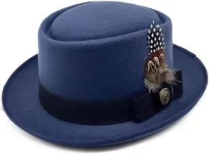 DHAEY Spring and Autumn Small Top Hat, Felt Small Brim Dome Hard Top Hat, Fashion Versatile British Style Hip-hop Jazz Hat Luopan Caps & Hats (Color : Navy, Size : 56-58cm)