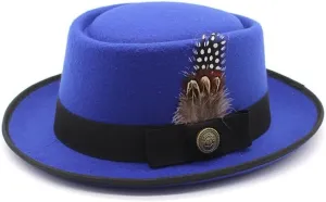 DHAEY Spring and Autumn Small Top Hat, Felt Small Brim Dome Hard Top Hat, Fashion Versatile British Style Hip-hop Jazz Hat Luopan Caps & Hats (Color : Royal Blue, Size : 56-58cm)