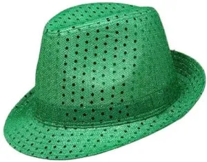 Fedora Hat w/Metallic Polka Dots- Green - HT-5130GN