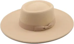 Fedoras Hat for Women Men Flat Top Bow Jazz Hat Colorful Unisex Wide Brim Panama Hats Milky White 56-58cm