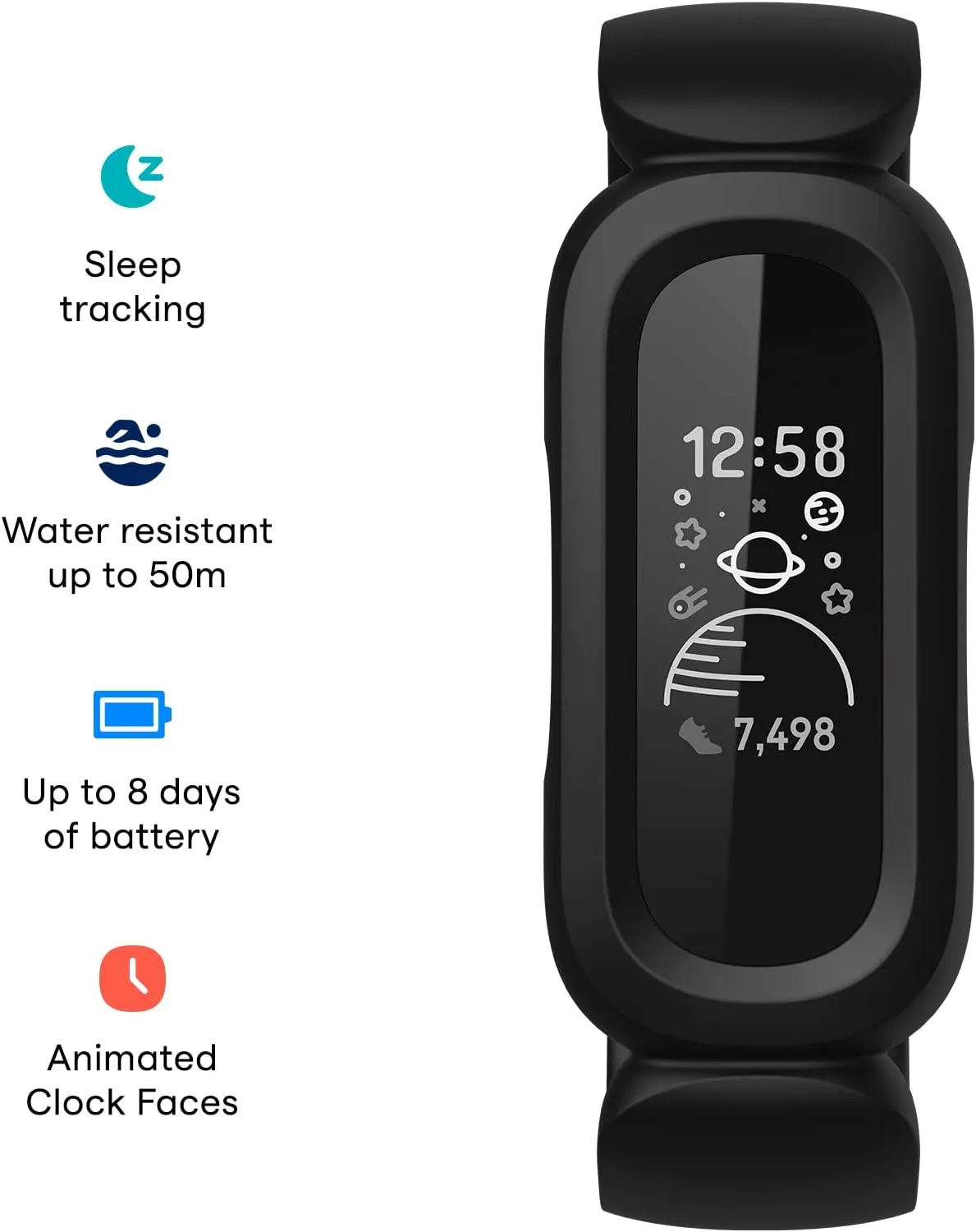 Fitbit Ace 3 Activity-Tracker for Kids 6  One Size, Black/Racer Red