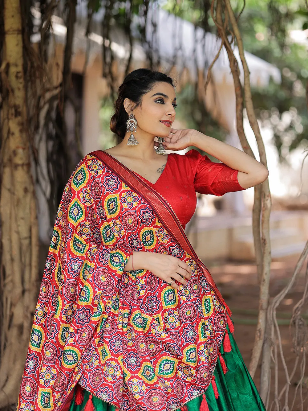 Green Color Printed With Foil Work Dola Silk Lehenga Choli
