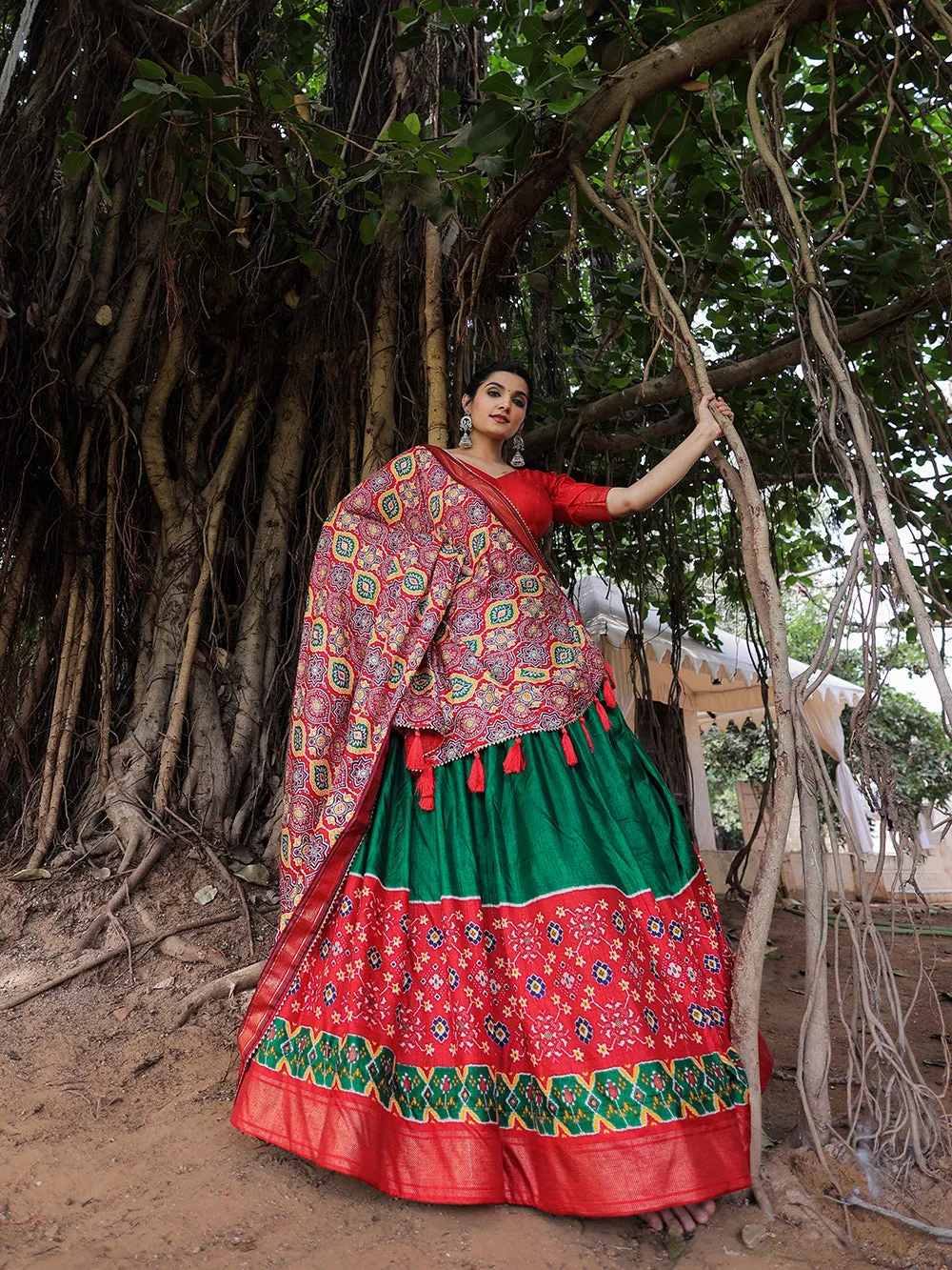 Green Color Printed With Foil Work Dola Silk Lehenga Choli
