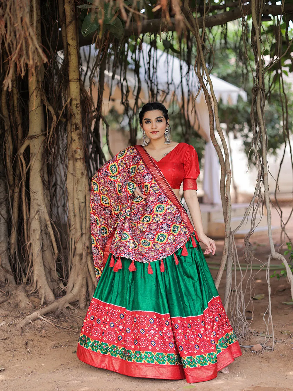 Green Color Printed With Foil Work Dola Silk Lehenga Choli