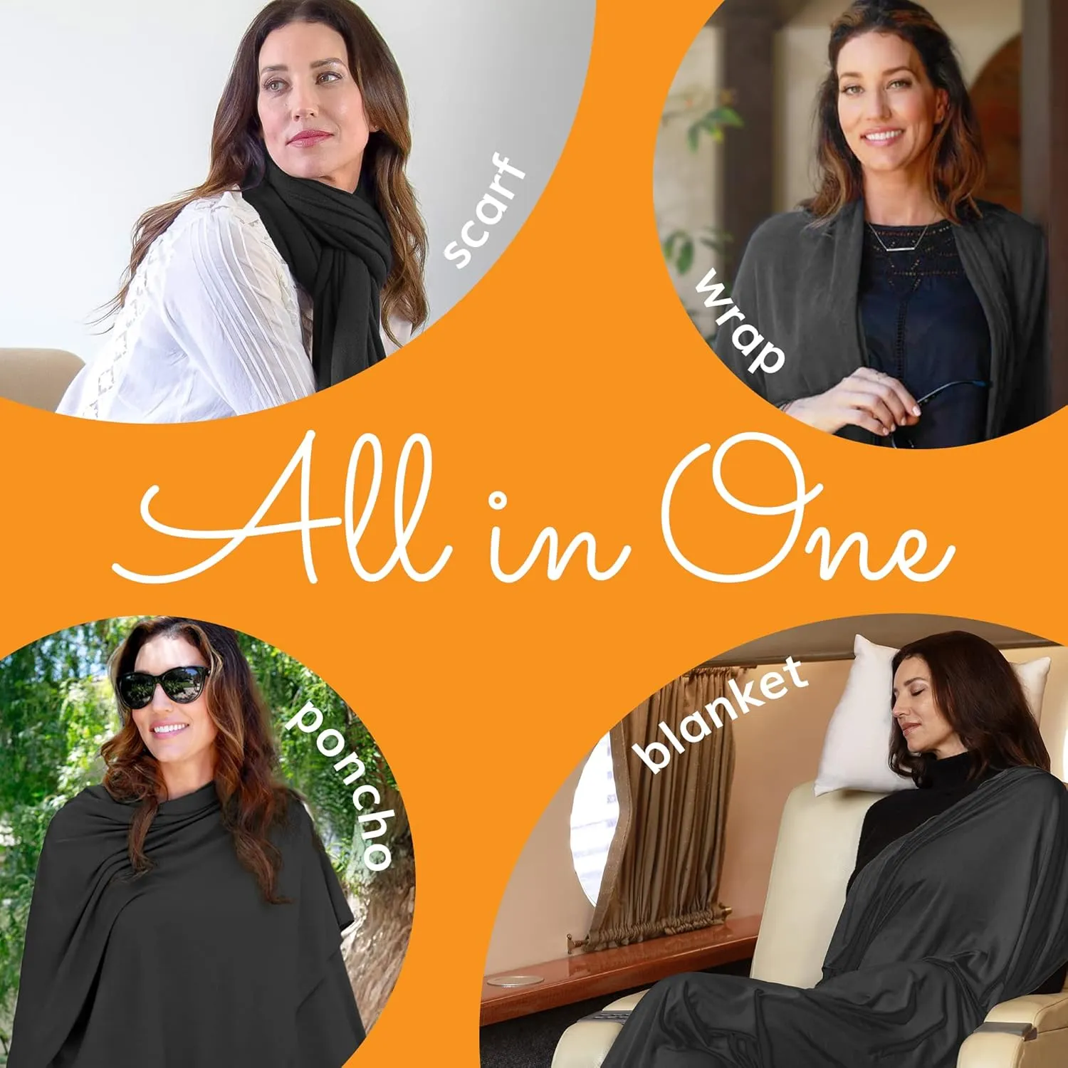 Happyluxe Travel Shawl Wraps for Women - 68x35in Wrap. Lightweight Pashmina, Airplane Travel Blanket Scarf. Made In USA