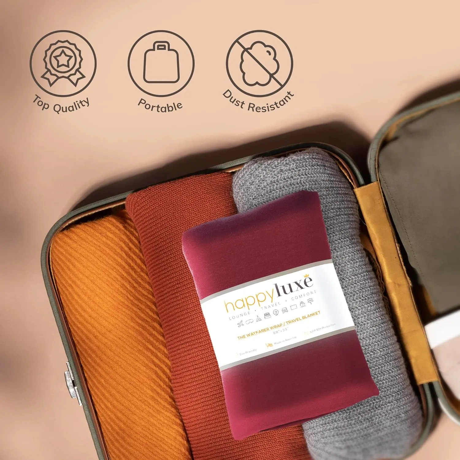 Happyluxe Travel Shawl Wraps for Women - 68x35in Wrap. Lightweight Pashmina, Airplane Travel Blanket Scarf. Made In USA