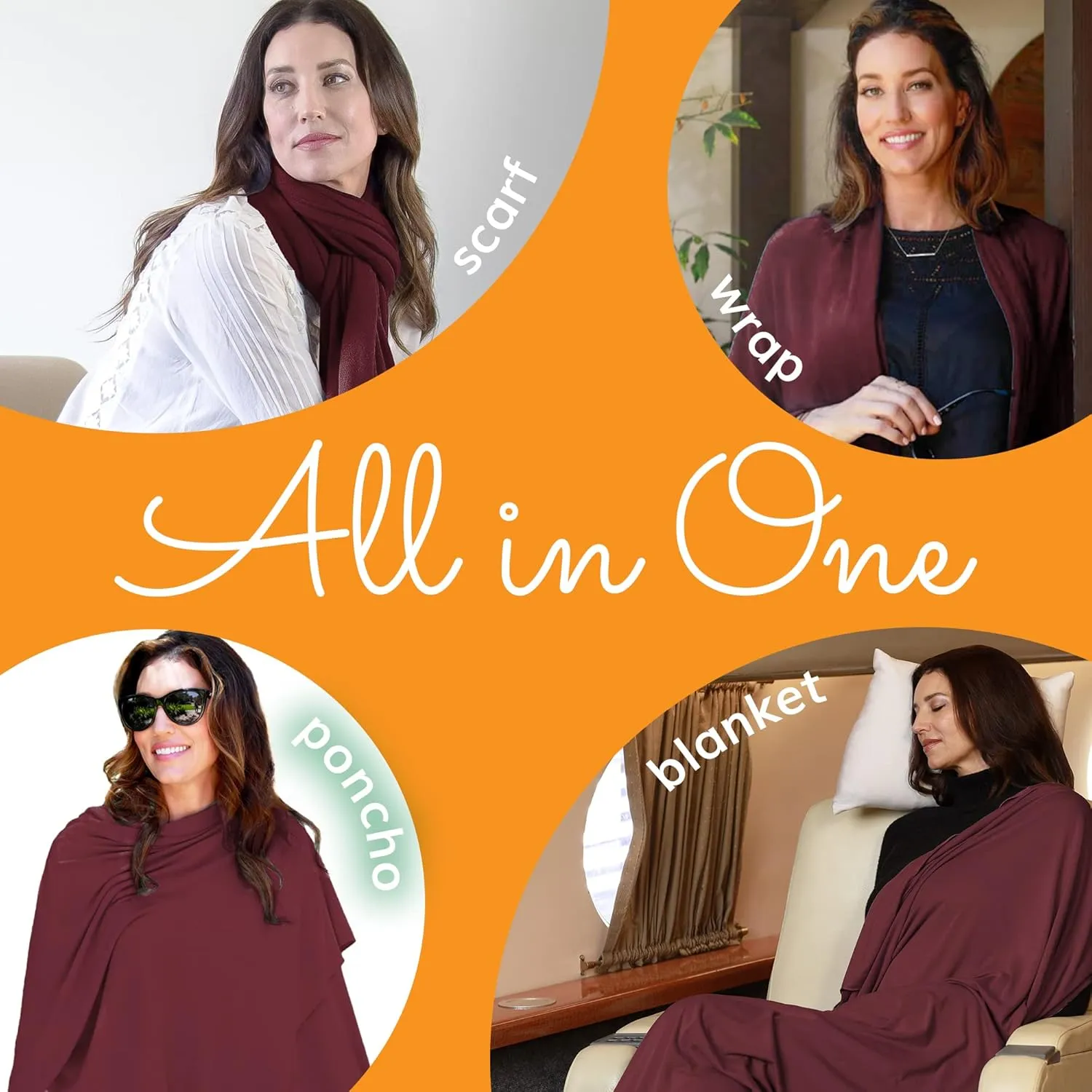 Happyluxe Travel Shawl Wraps for Women - 68x35in Wrap. Lightweight Pashmina, Airplane Travel Blanket Scarf. Made In USA