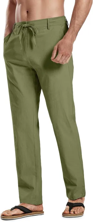 HOTake Men's Linen Dress Pants Casual Flat Front Linen Trousers Summer Beach Pants