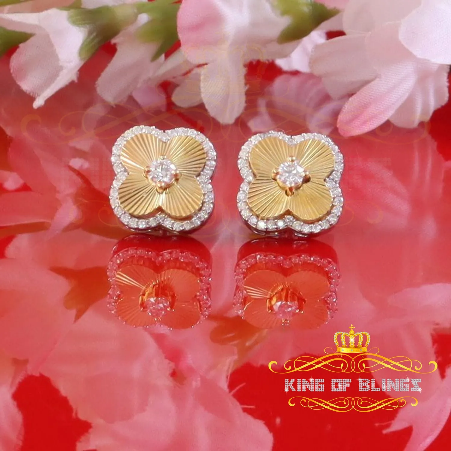 King of Bling's 925 Yellow Silver 0.80ct VVS 'D' Moissanite Square Stud Earring Men's/Womens