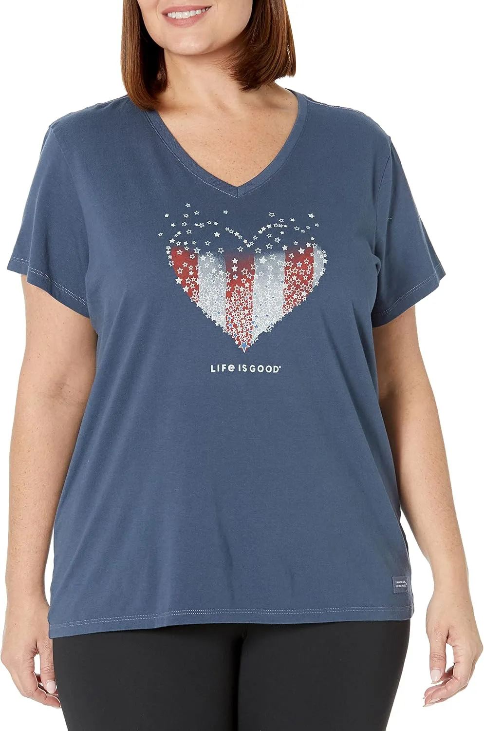 Life is Good. Womens Crusher Vee Heart Of Hearts, Jet Black