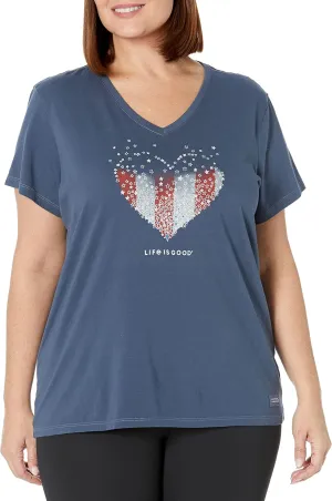 Life is Good. Womens Crusher Vee Heart Of Hearts, Jet Black