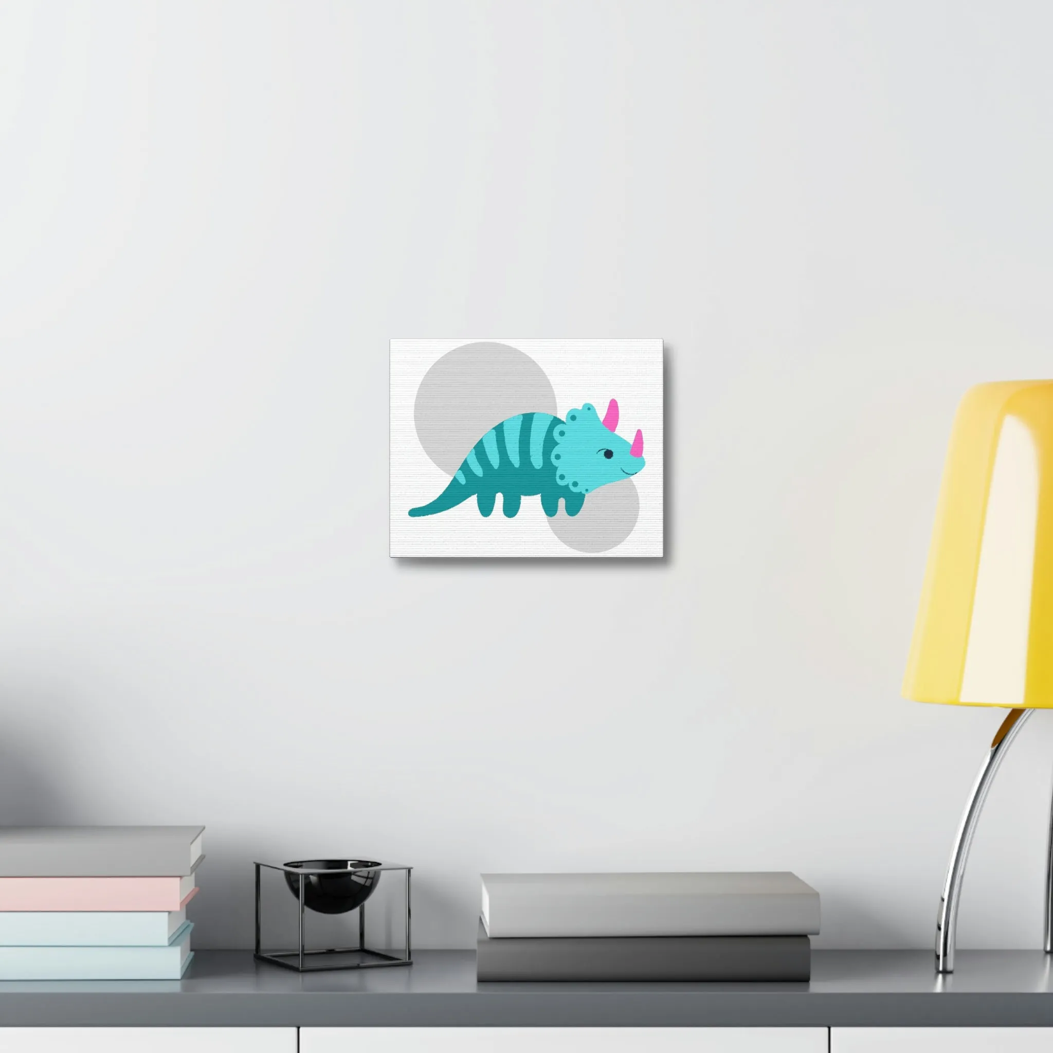 Light Blue Triceratops Dinosaur Stretched Canvas