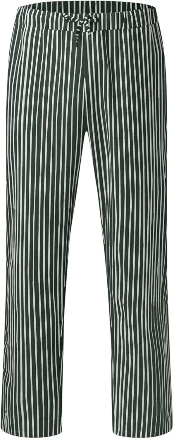 Mens Casual Linen Elastic Waist Drawstring Lightweight Loose Fit with Pockets Summer Beach Yoga Trouser Pants