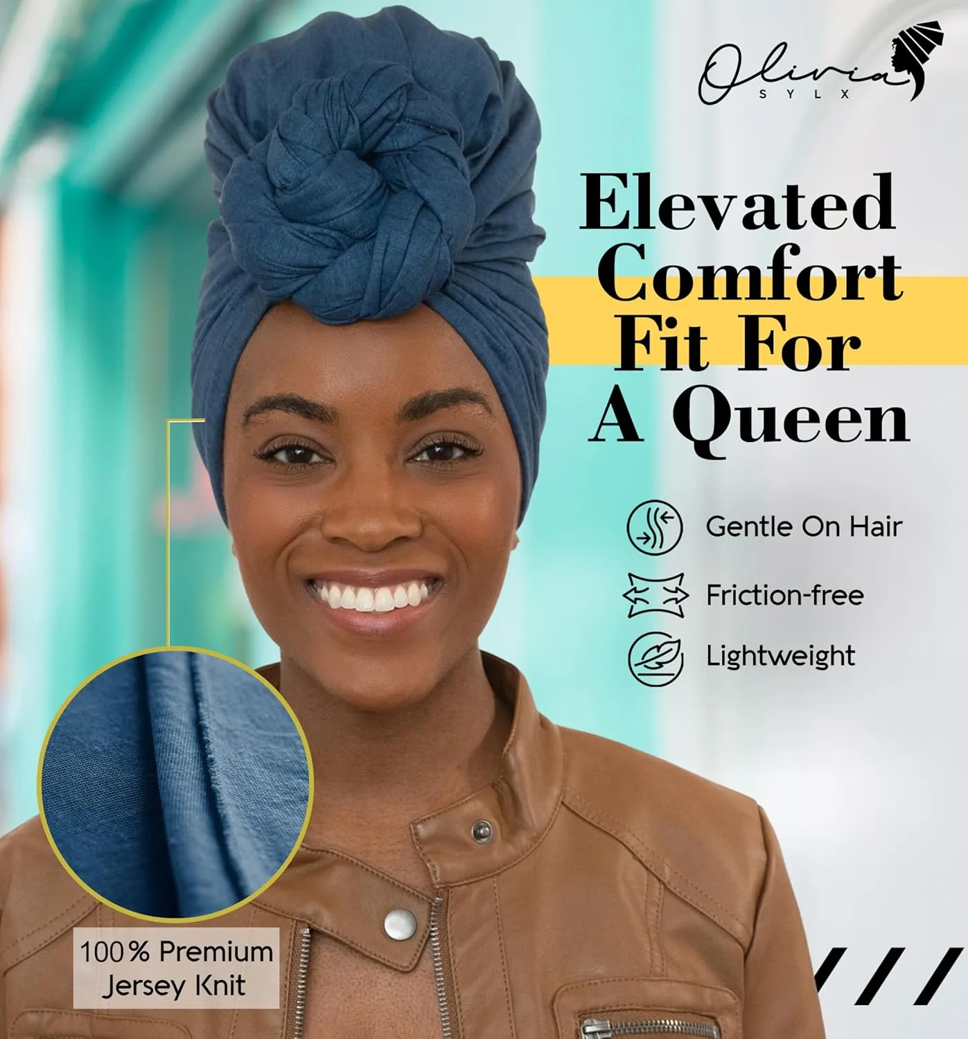 Olivia Sylx African Head Wraps for Black Women, Jersey Scarfs for Women Headwrap, Hair Scarf for Black Women, Soft & Stretchy - Dark Blue Denim