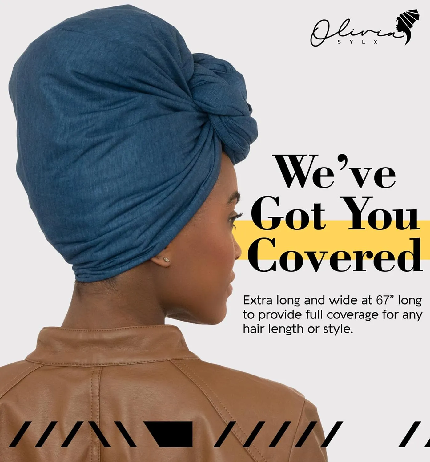 Olivia Sylx African Head Wraps for Black Women, Jersey Scarfs for Women Headwrap, Hair Scarf for Black Women, Soft & Stretchy - Dark Blue Denim