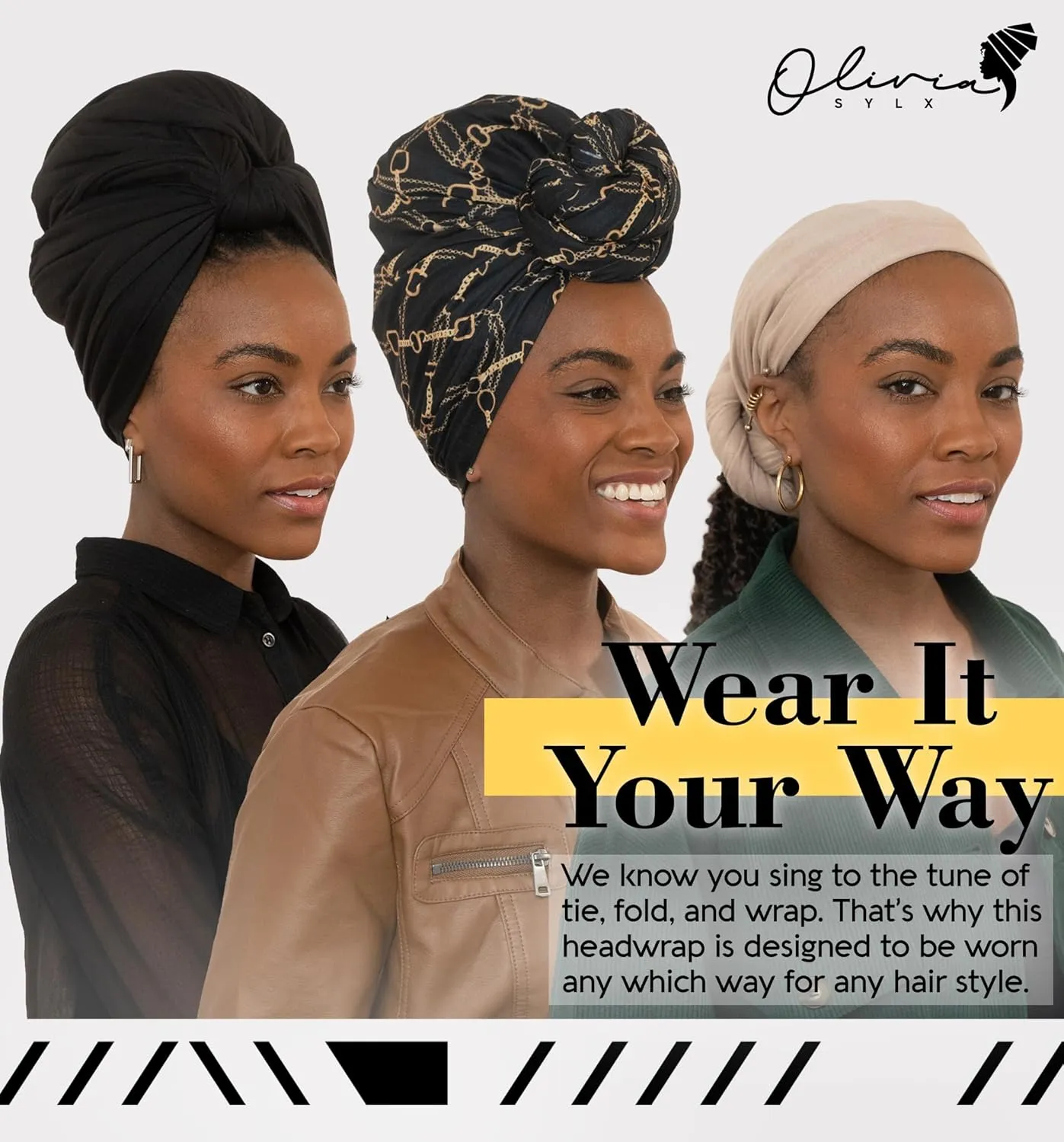 Olivia Sylx African Head Wraps for Black Women, Jersey Scarfs for Women Headwrap, Hair Scarf for Black Women, Soft & Stretchy - Dark Blue Denim