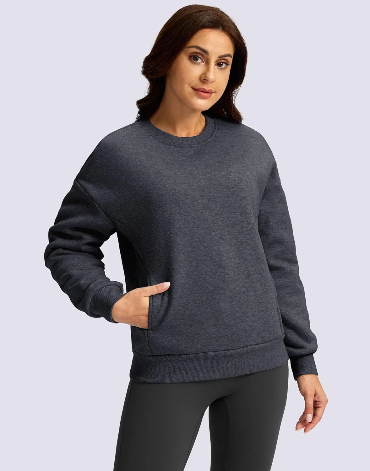 SANTINY Women's Fleece Sherpa Lined Sweatshirt Warm Winter Pullover Sweaters Cozy Thick Crewneck Sweatshirts with Pockets