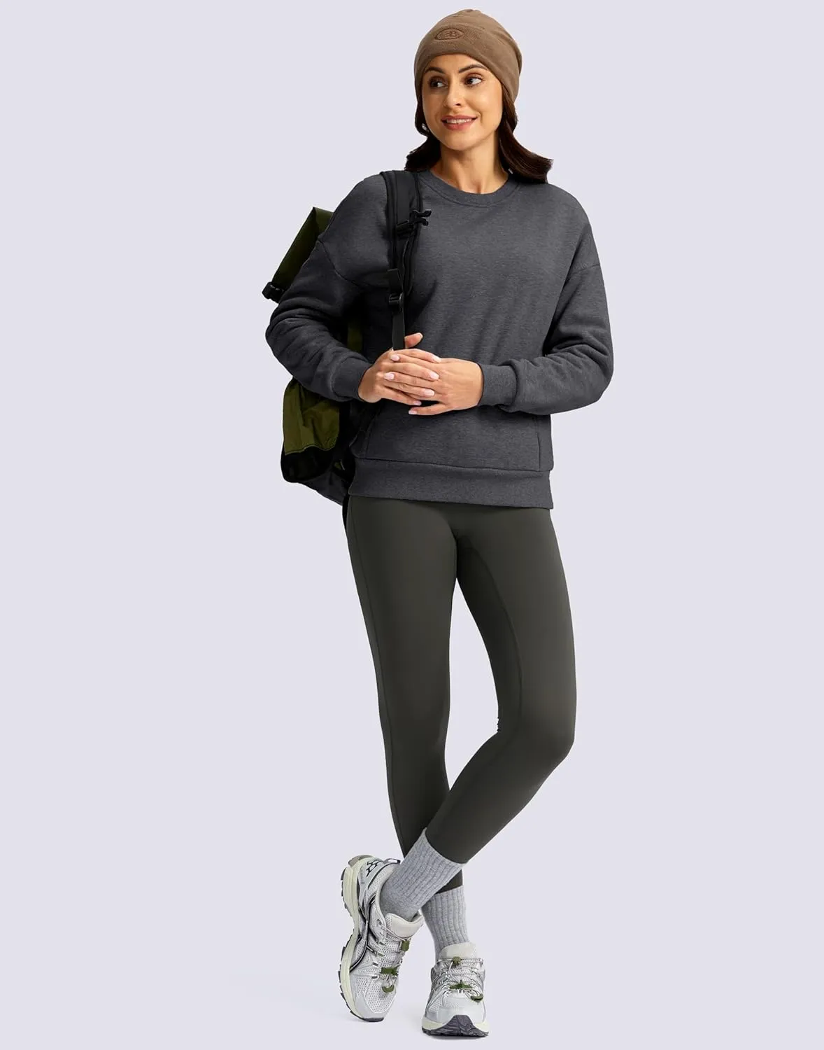SANTINY Women's Fleece Sherpa Lined Sweatshirt Warm Winter Pullover Sweaters Cozy Thick Crewneck Sweatshirts with Pockets