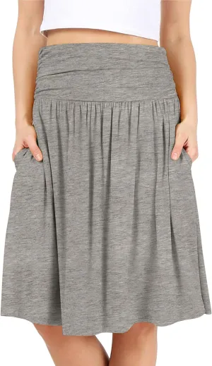 Simlu Skirts for Women Regular and Plus Size Skirt with Pockets Below The Knee Length Ruched Flowy Midi Skirt