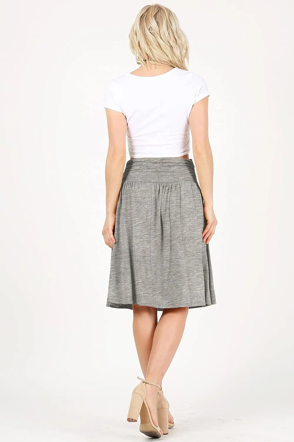 Simlu Skirts for Women Regular and Plus Size Skirt with Pockets Below The Knee Length Ruched Flowy Midi Skirt