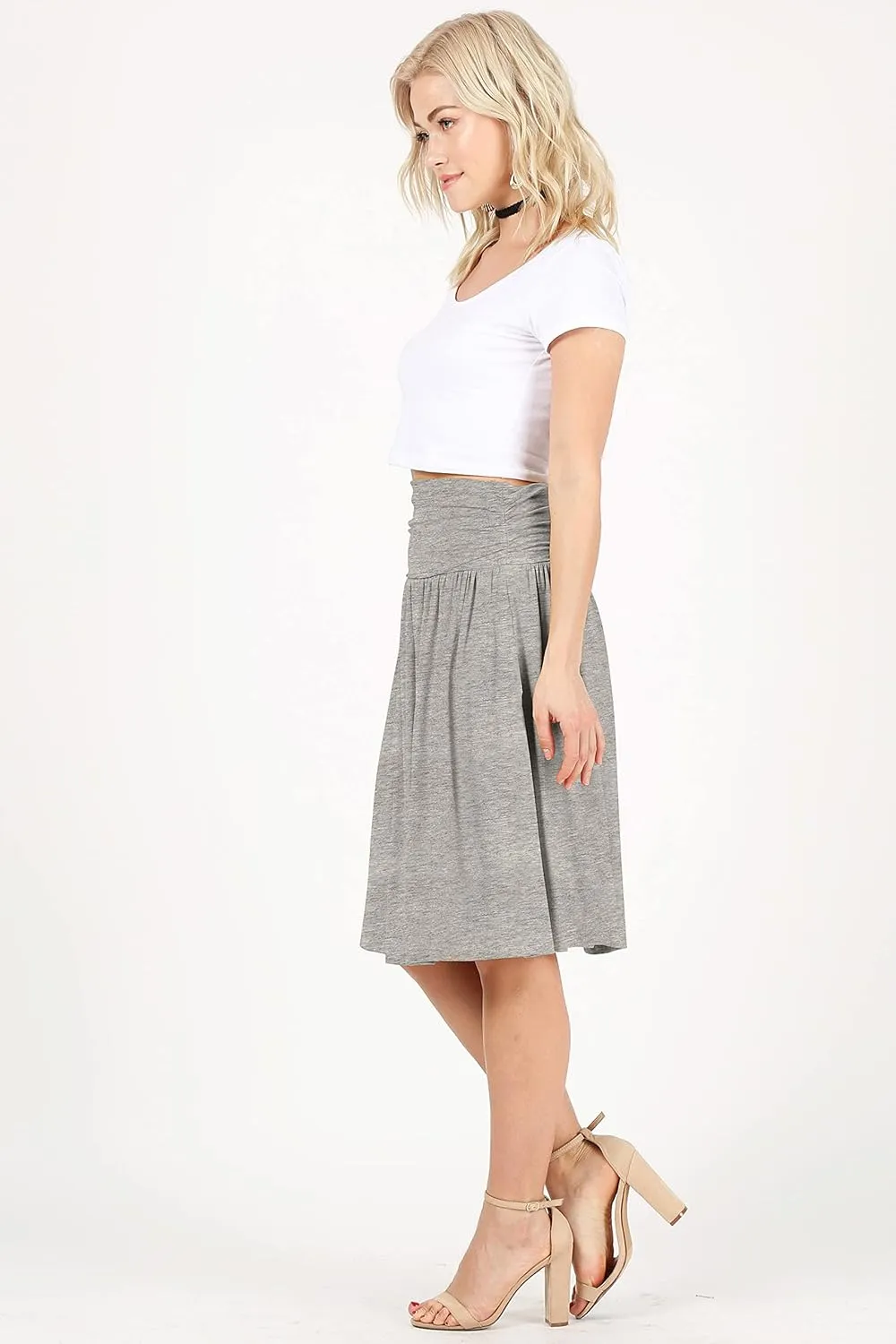 Simlu Skirts for Women Regular and Plus Size Skirt with Pockets Below The Knee Length Ruched Flowy Midi Skirt