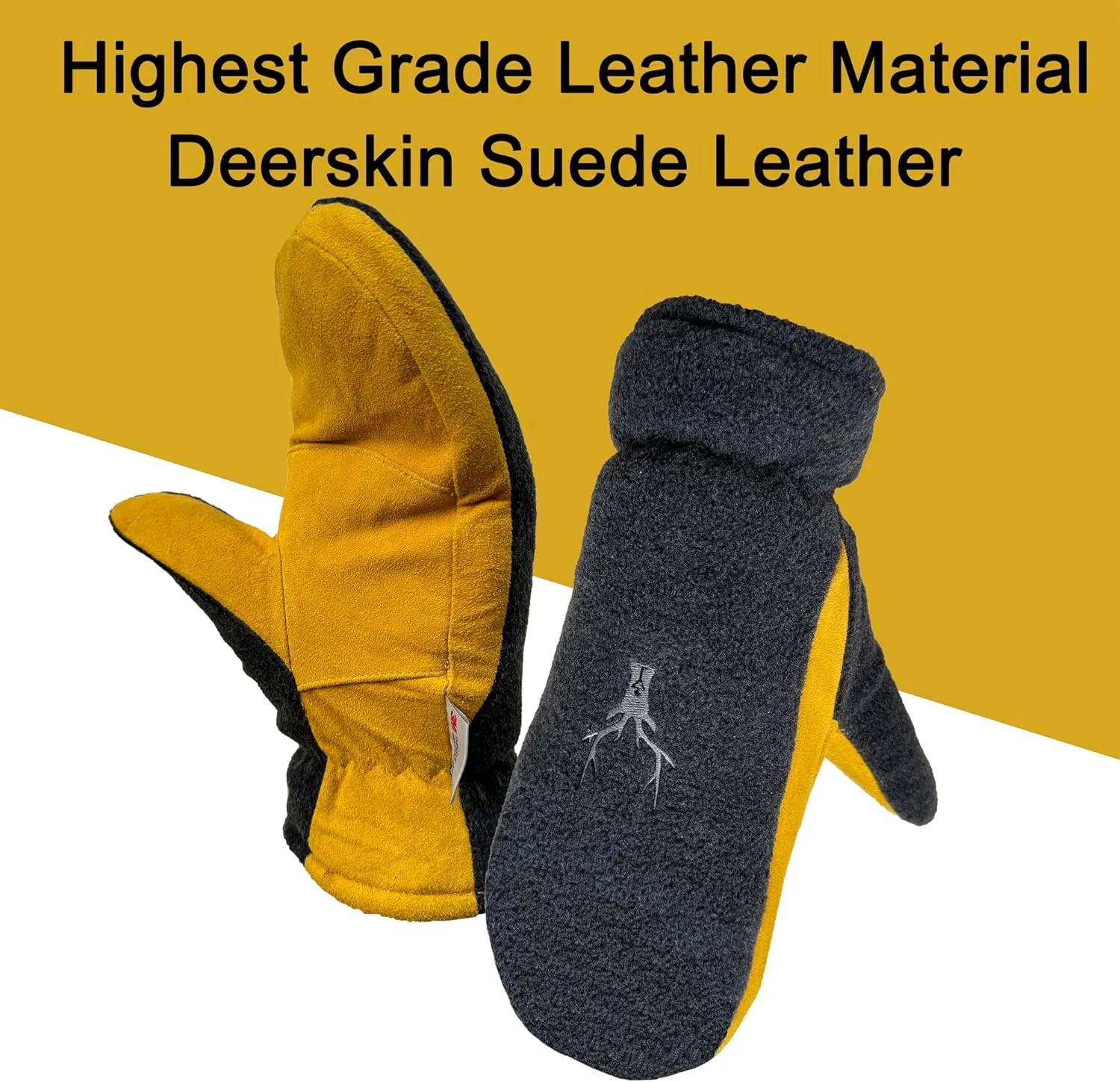 SKYDEER Upgraded Winter Mittens with Soft Deerskin Suede Leather & Thermal Polar Fleece & Warm C100G 3M Thinsulate Insulation